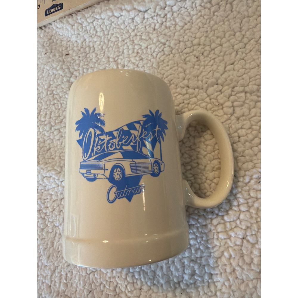 M Ware China Oktoberfest Outrun Beer Stein Cream Blue Retro Sports Car Mug